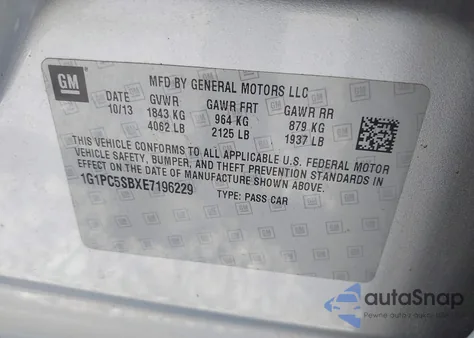 2014 Chevrolet Cruze 1Lt Auto z USA, uszkodzony, nr VIN 1G1PC5SBXE7196229